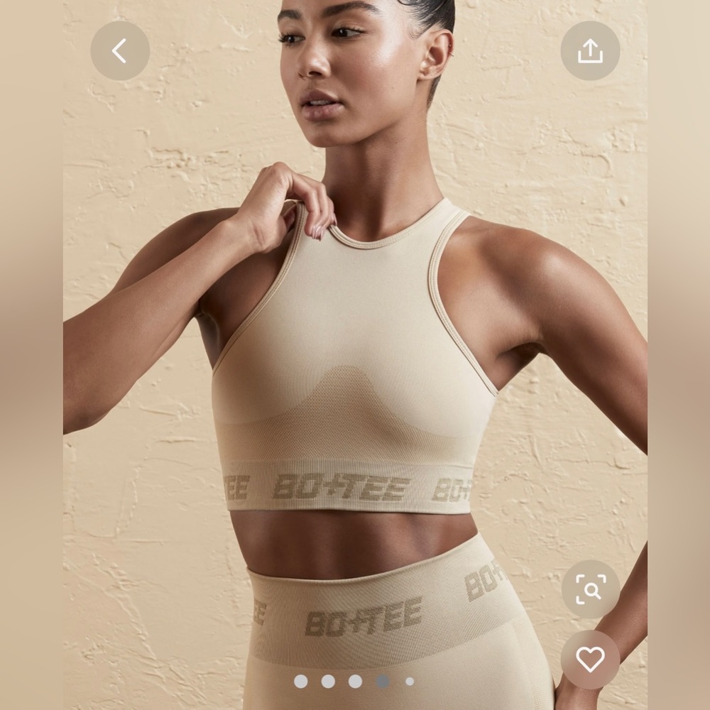 BO+TEE Beige Seamless Sports Bra & Shorts SET NWT S